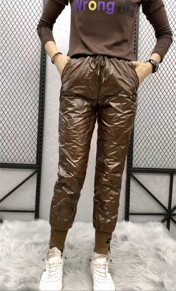 Autumn Winter Cotton Trousers Women's Snow Waterproof Warm Pants 2025 New Winter Drawstring Thicken Casual  Harem Pants