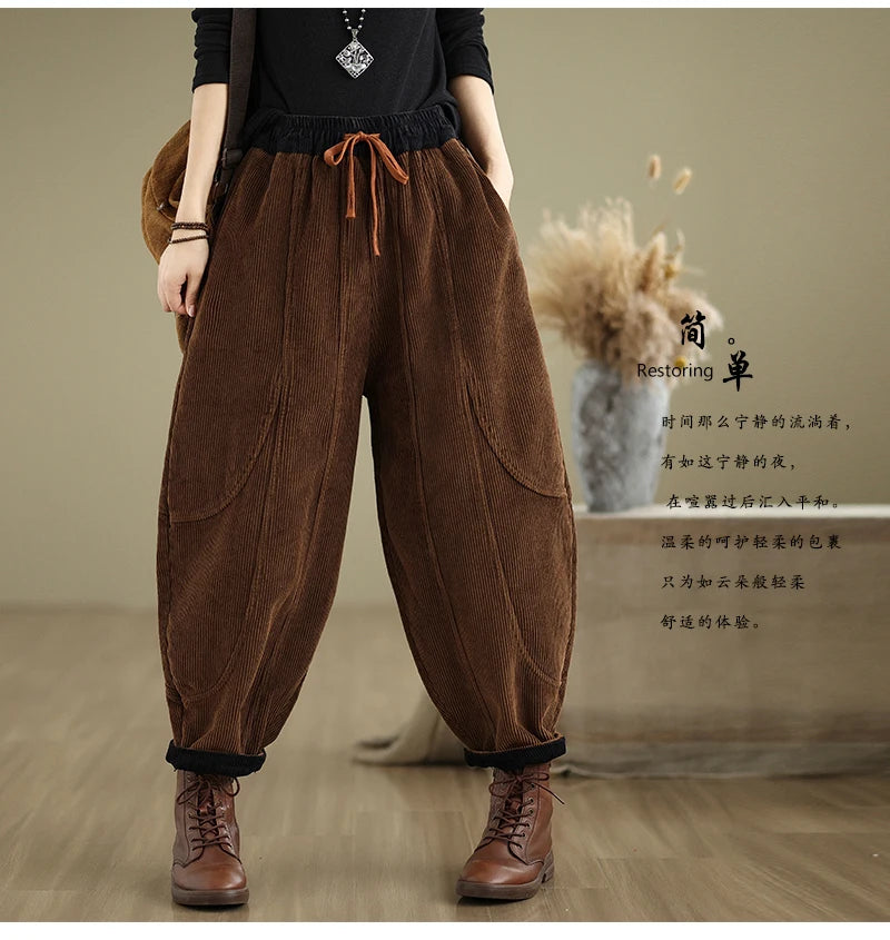 Oversized Corduroy Autumn Winter Elastic High Waist Harem Pant Women Casual Modis Ladies Trousers Pleated Loose Woman Harem Pant