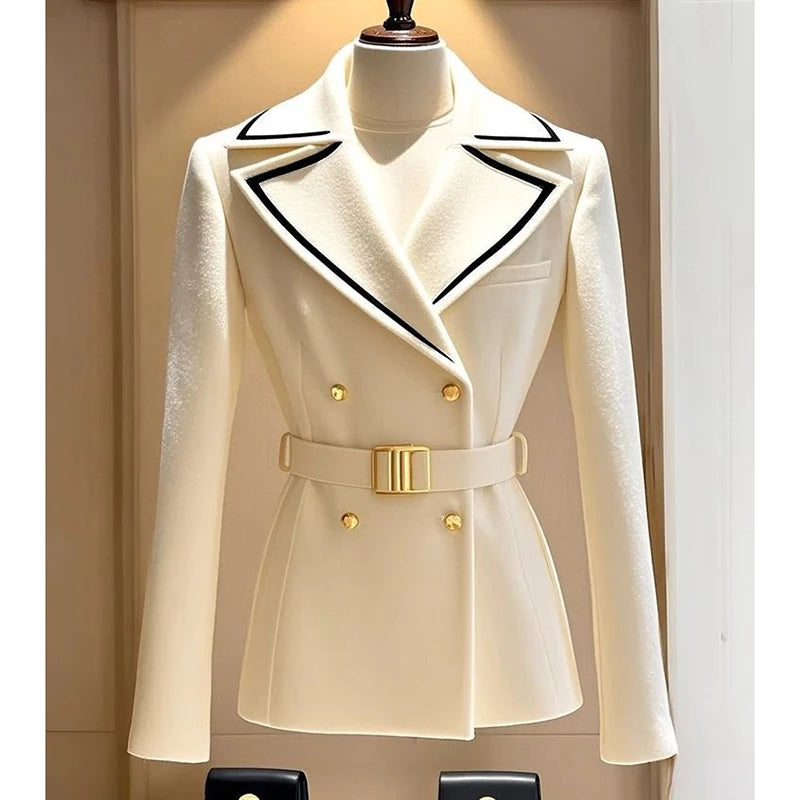 Blazer Coat Women's New 2025Autumn Casual Top Double-breasted Elegant Office Jacket Waist Fashion Ladies Suit Chic Outerwear