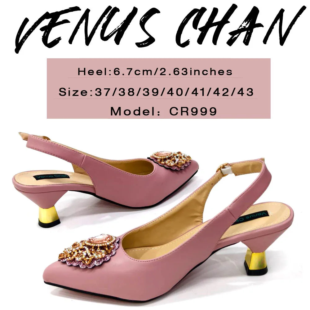 Italian 2024 Fashion Design Diamond Chain Full Diamond Bag And Pointed High Heels Noble And Generous Decoration Full Diamond