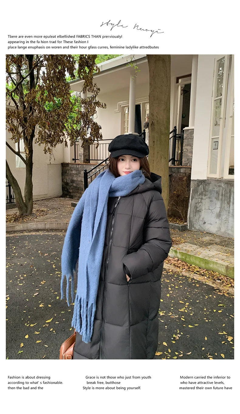 Long Coats Parkas Women Loose Zipper Hooded Jacket Thick Warm Casual Full Sleeve Elegant Spliced Jackets Autumn Winter