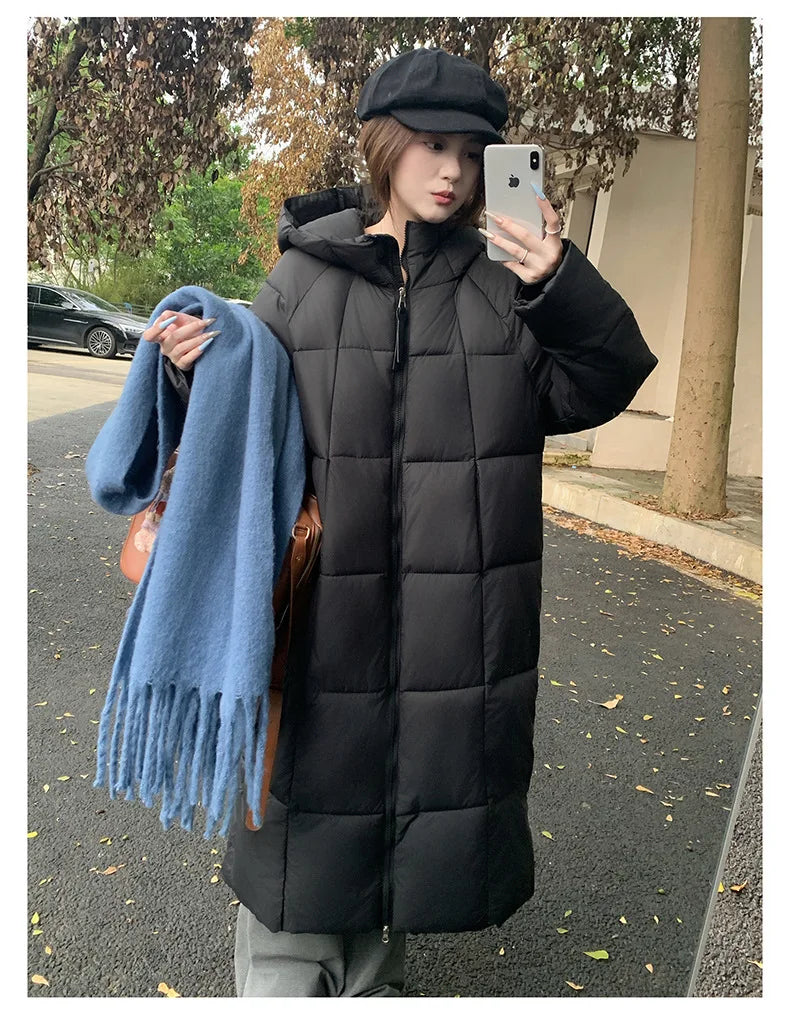 Long Coats Parkas Women Loose Zipper Hooded Jacket Thick Warm Casual Full Sleeve Elegant Spliced Jackets Autumn Winter