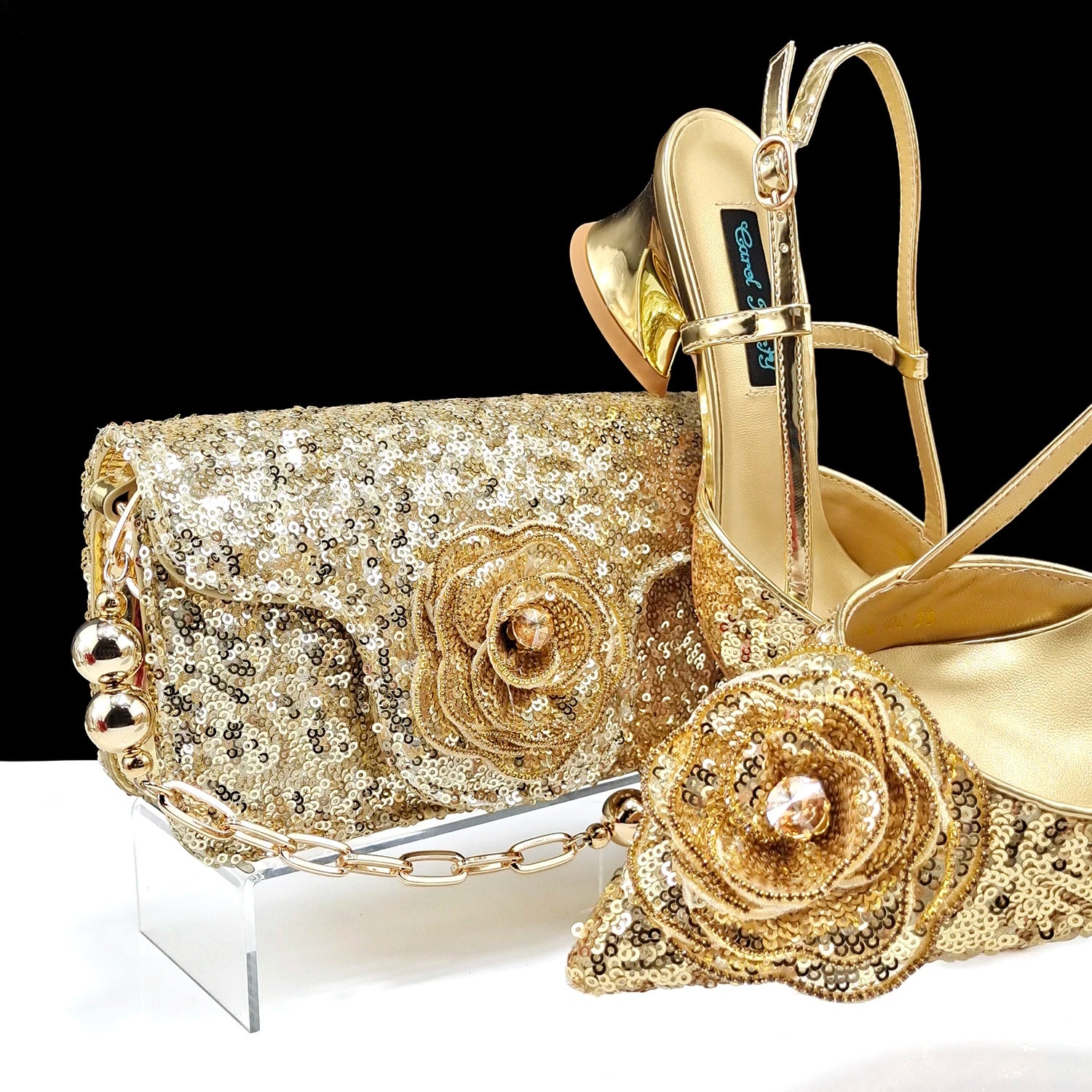Elegant Handbags and Medium Heel shoes