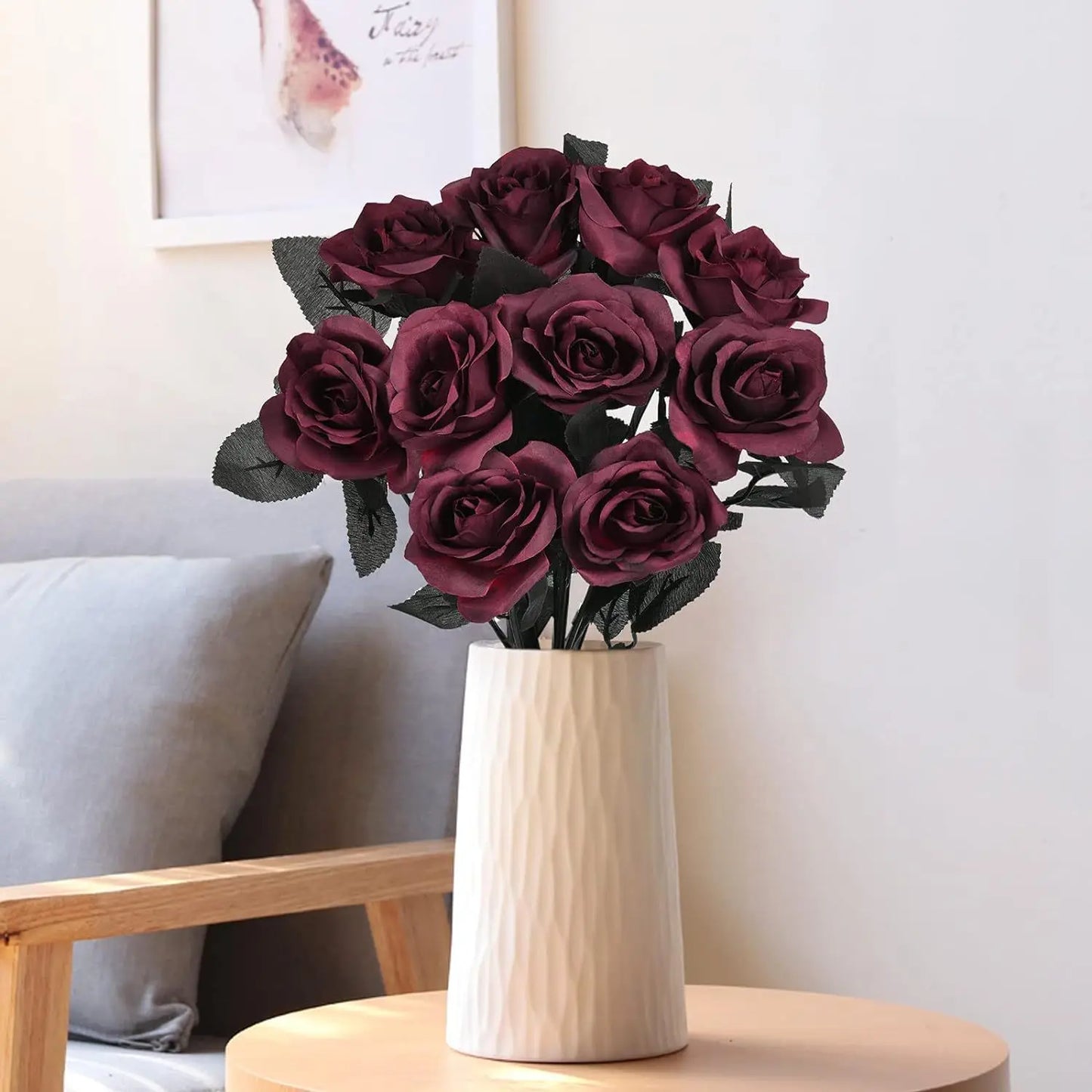 Halloween Decoration Burgundry Dahlia Black Artificial Flower Branch Arrangement Materials Fake Flower Table Home Party Decor