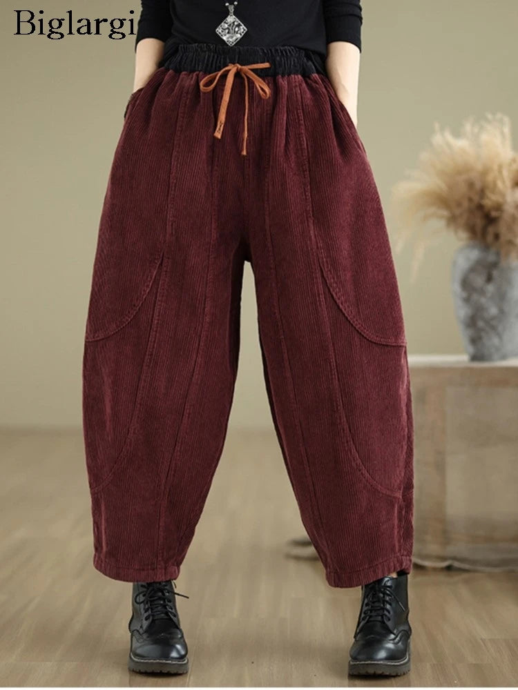 Oversized Corduroy Autumn Winter Elastic High Waist Harem Pant Women Casual Modis Ladies Trousers Pleated Loose Woman Harem Pant