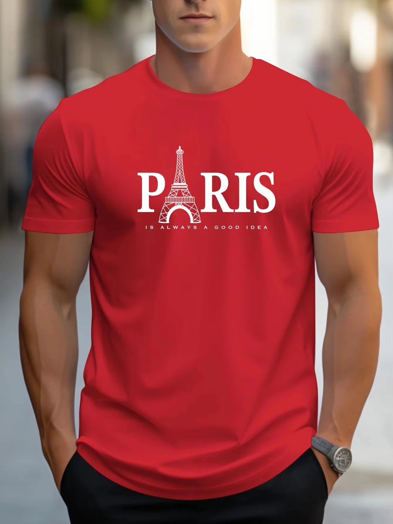 (Uniqlo）Men's 100% Pure Cotton Summer Loose Size Paris Letter Print Comfortable Short Sleeved T-Shirt Top Men Clothing Tshirt