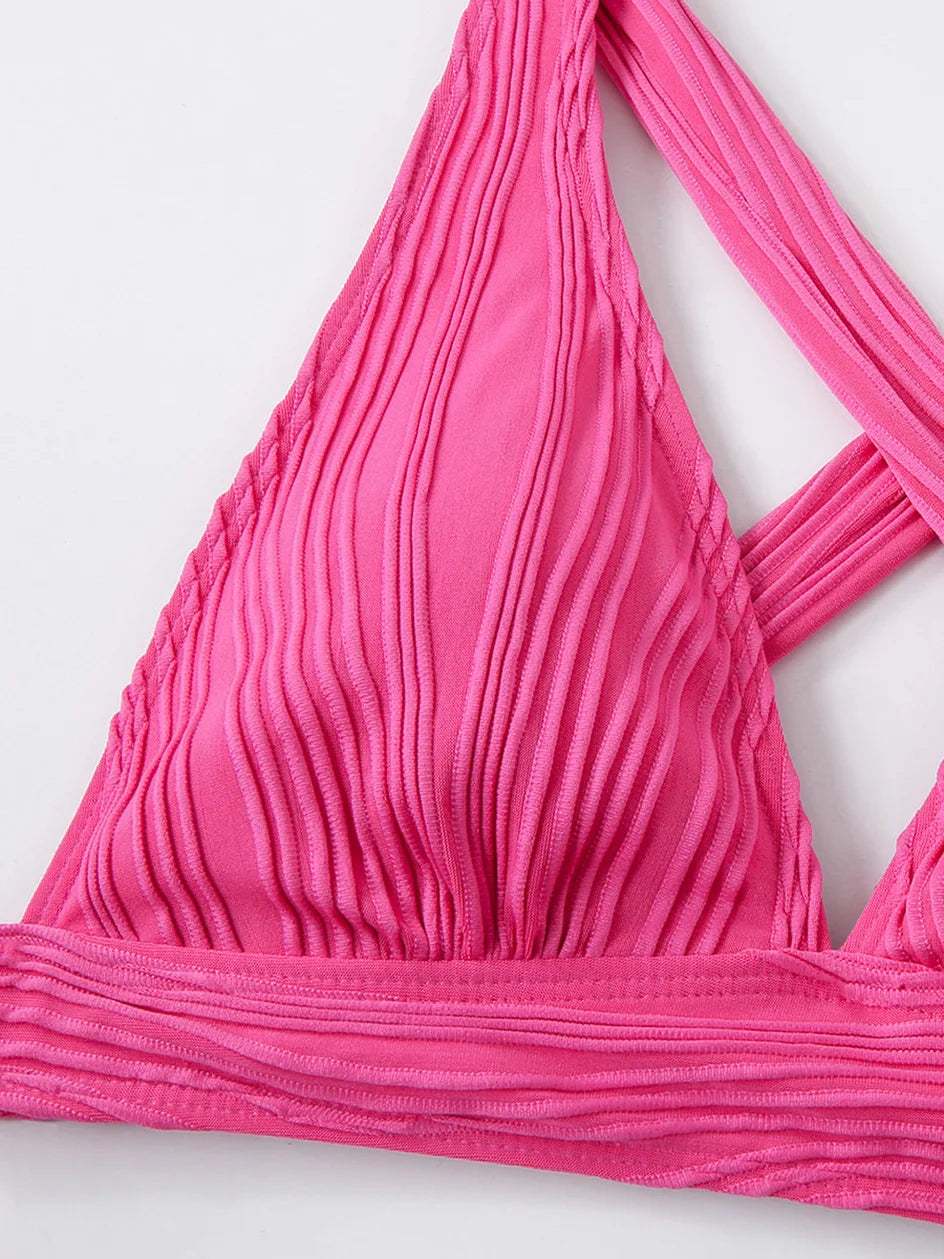 Sexy Criss Cross Tie Back Bikini Women's Swimsuit 2024 Swimwear Trend Bathing Suits Hight Waist Bikinis Sets Push Up Beach Wear