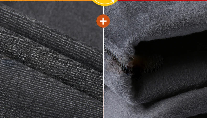 Winter Fashion Thermal Mens Casual Pants Fleece Lined Straight  Business Trousers Versatile Black Gray Blue Brand Trousers