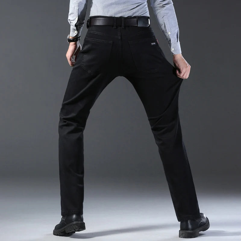 2024 New high-quality Fashion Casual Cotton Business Black  Denim Pants Male Trousers Men's Stretch Regular Fit Jeans