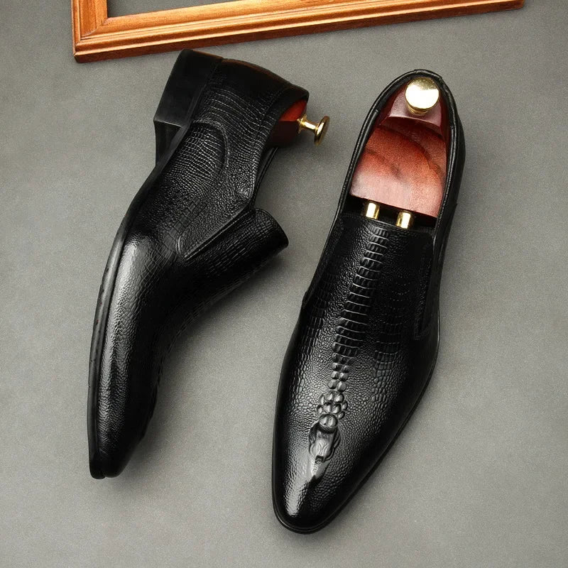 Men's Handmade Crocodile Pattern Oxford Shoes – Black & Blue Formal Loafers