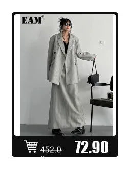 EAM Gray Spliced Pleated Personality Blazer Women New Lapel Long Sleeve Loose Fit Jacket Fashion Tide Spring Autumn 2025 30A1252