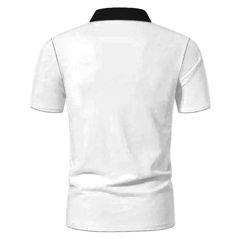 Men's Contrast Color Zipper Polo Shirt – Short Sleeve Lapel Golf Tee