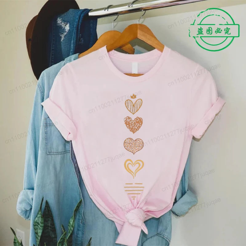 Leopard Heart Print Tshirt Women Fashion T Shirt Casual Summer Tee Leopard Heart Shirts Hip Hop Streetwear Short Sleeve Shirt