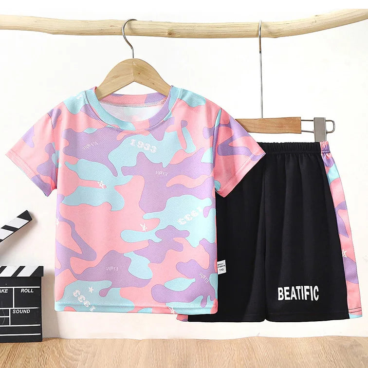Summer Children's Camouflage Clothing Suit Boys Clothes Set Short Sleeve Sunscreen Quick Dry Boy Set