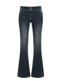 Cuteandpsycho Fashion Low Waisted Washed Flared Jeans Button Harajuku Aesthetic Pants Streetwear Basic Slim Pockets Y2K Bottoms