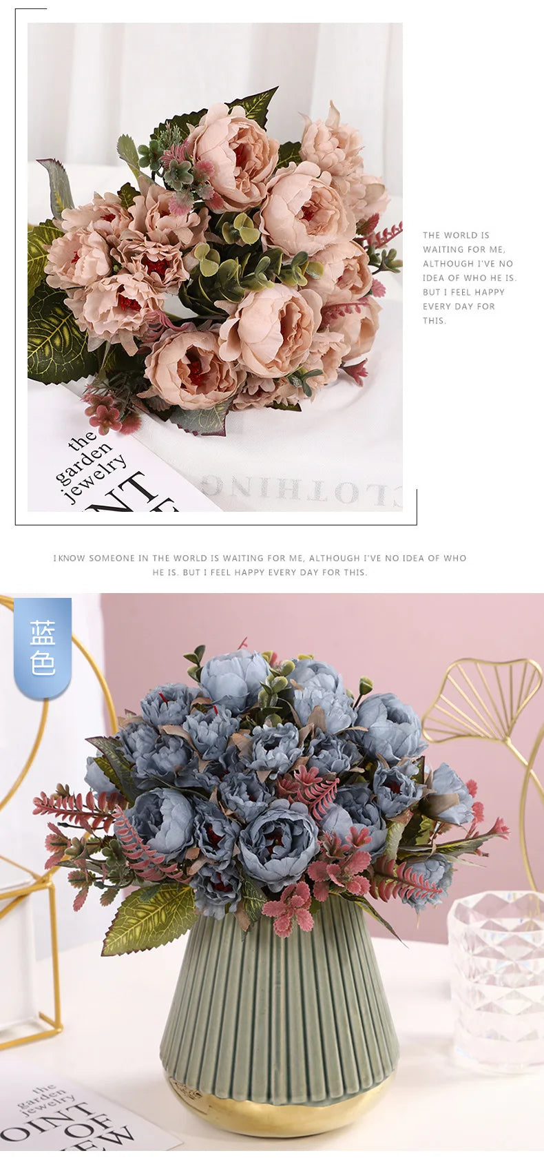 1pcs/30cm Rose Pink Silk Bouquet Peony Artificial Flower  Bride Wedding Home Decoration Artificial Flower Wedding Home Decor