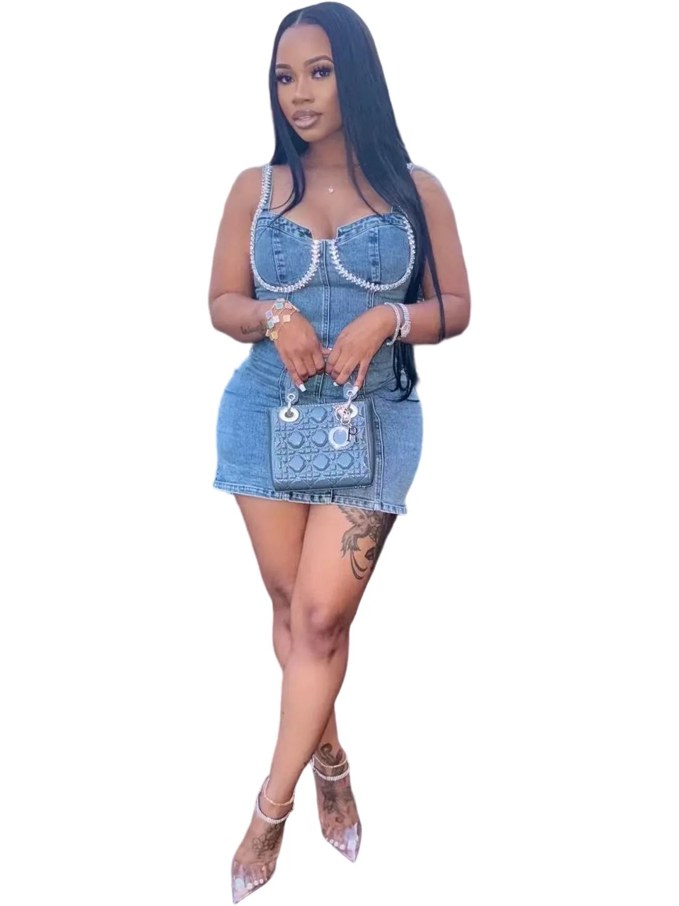 Camisole Dress Sexy Sleeveless Women Denim Dresses Solid Spliced Sheath Slim Washed Distressed 2025 Summer Wrap Buttocks