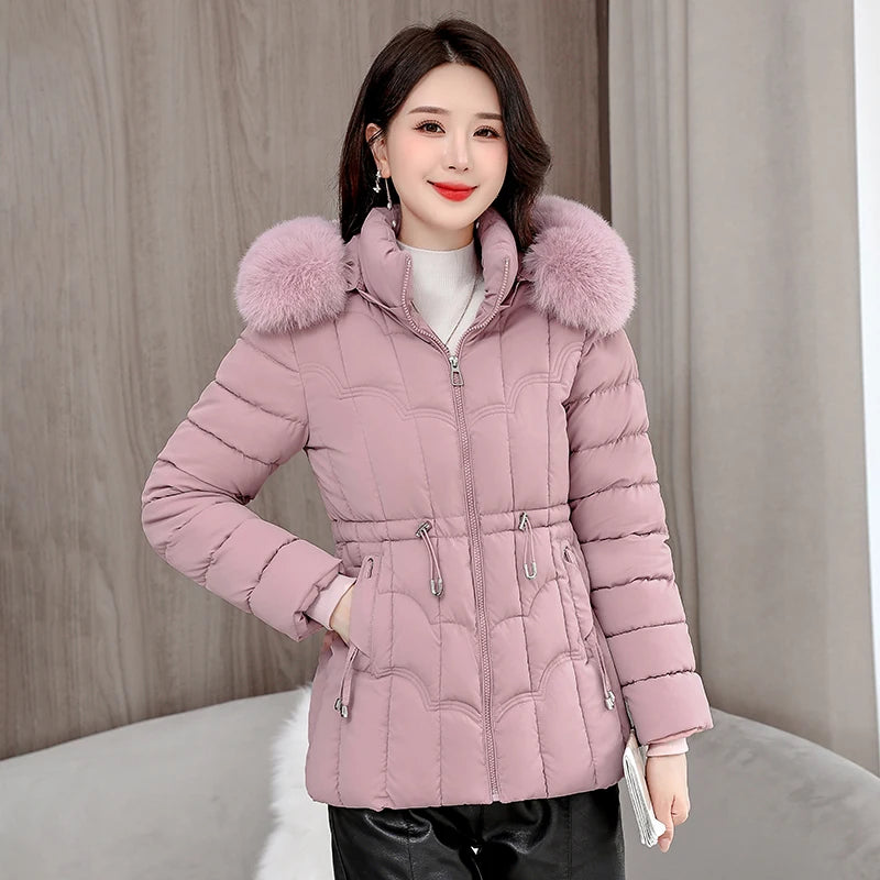 Winter 2025 New Down Jacket Women Parkas Fashion High-Quality Warm Cotton Padded Coat Ladies Short Overcoat Hooded Overwear Tops