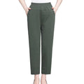 Lady Summer Ice Silk Thin Casual Cropped Pants Middle-aged Elderly Loose High Waisted Elastic Waist Women Pants Casual Trousers