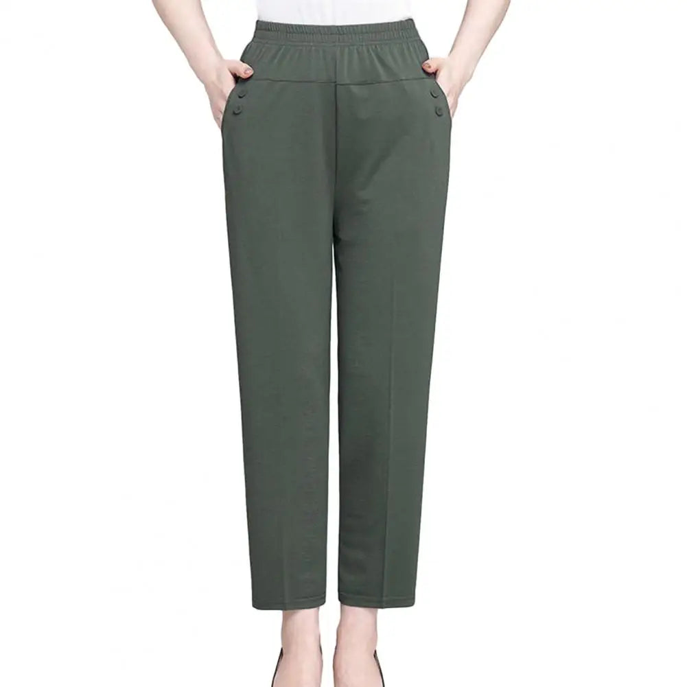 Lady Summer Ice Silk Thin Casual Cropped Pants Middle-aged Elderly Loose High Waisted Elastic Waist Women Pants Casual Trousers