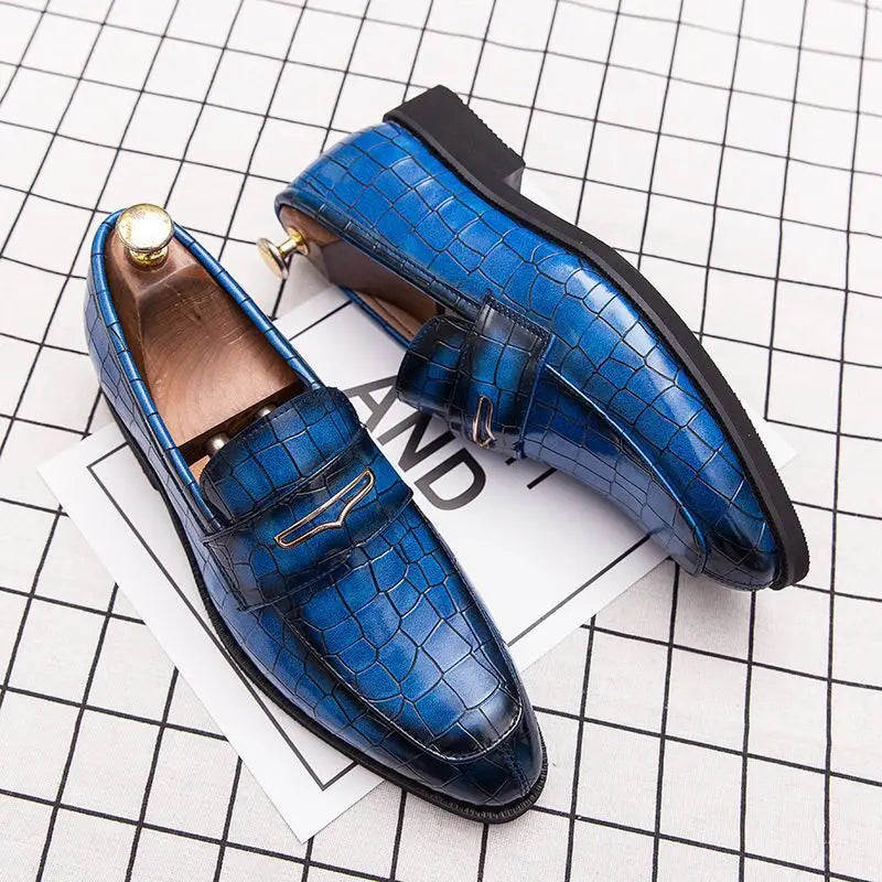 Men's Crocodile Pattern Black Loafers – Pointed Toe Slip-On Wedding Oxford