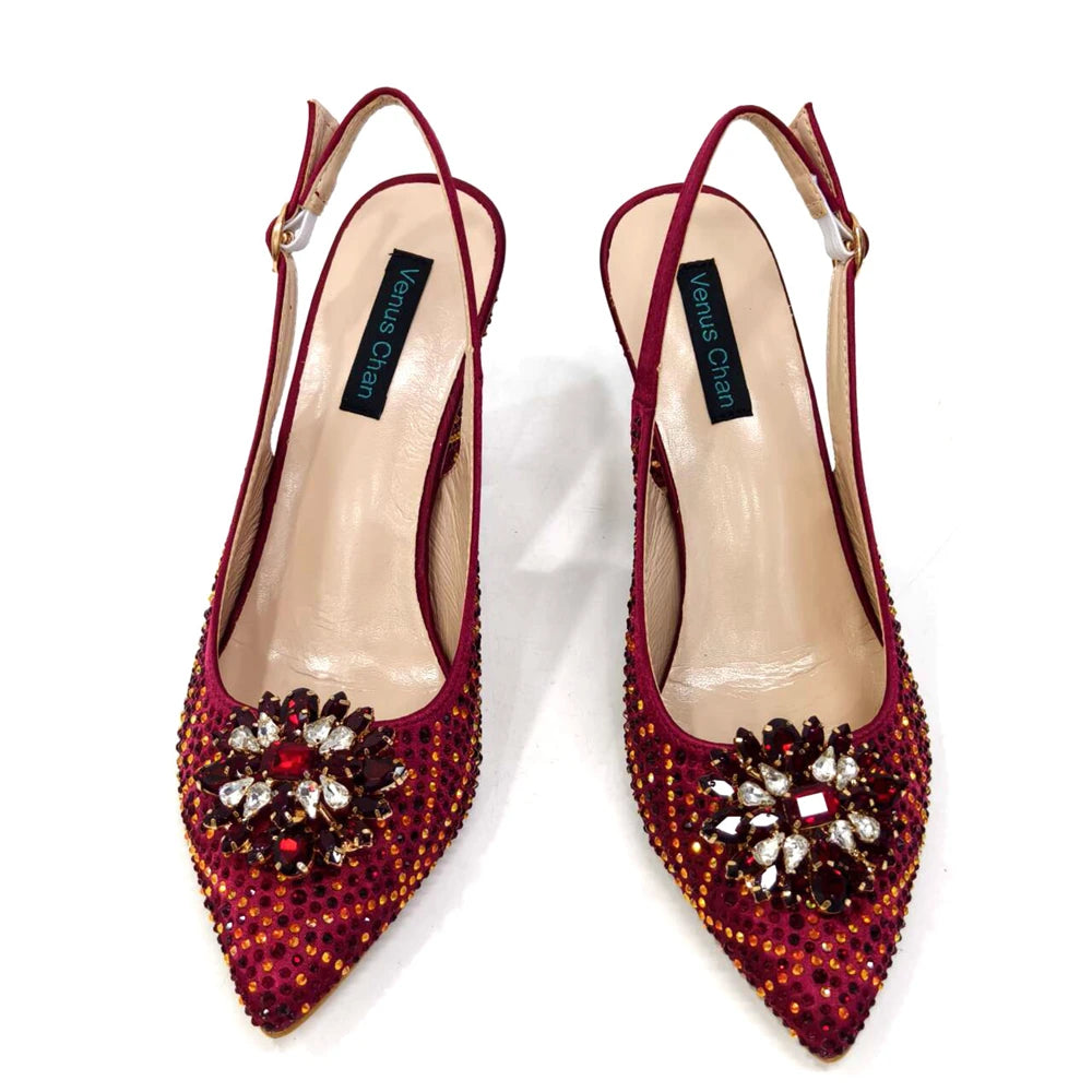 Venus Chan Nigerian Women Heel Party Ladies Italian Design Shoes And Bag Set Decorated with Rhinestone Handbag Wedding Party