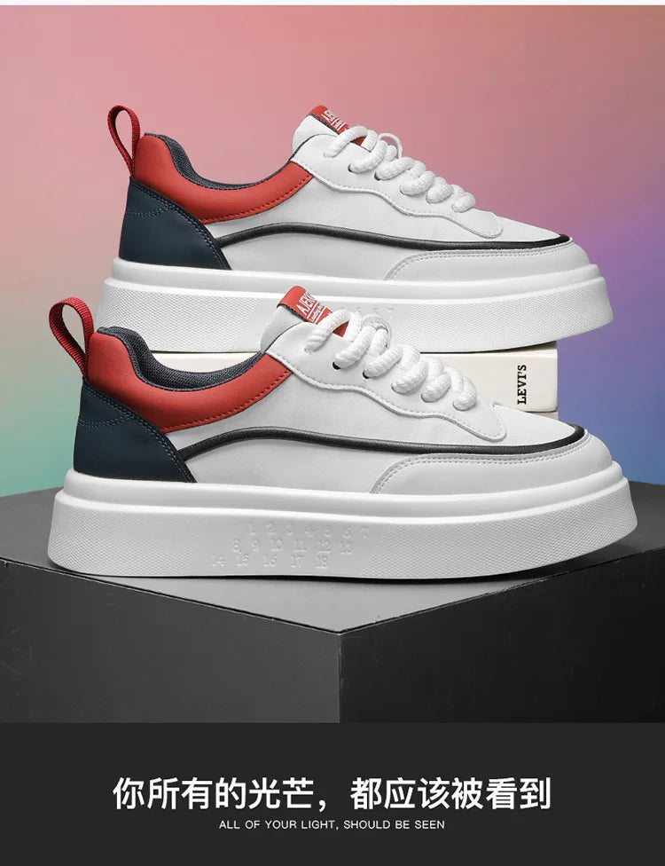2025 New style fashionable and trendy white sneakers, versatile board shoes, thick-soled height-increasing casual men's shoes