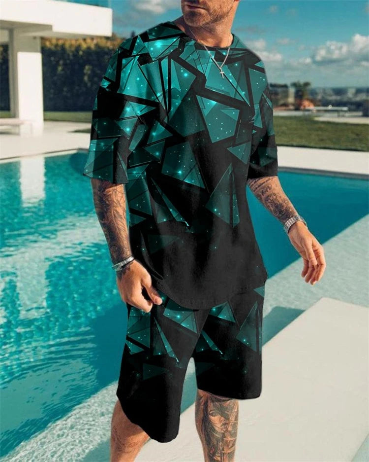 Summer Clothes For Men Vintage Tshirt Shorts 2 Pieces Set Men's Oversized Tracksuit Skull 3D Print Street Men Sets Short Outfits