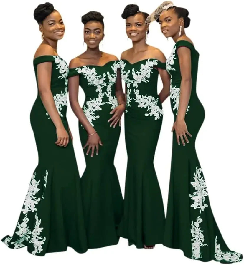 Burgundy Womens Off The Shoulder Mermaid Bridesmaid Dresses for Wedding Lace Satin Prom Dresses Long Formal Evening Gowns Africa