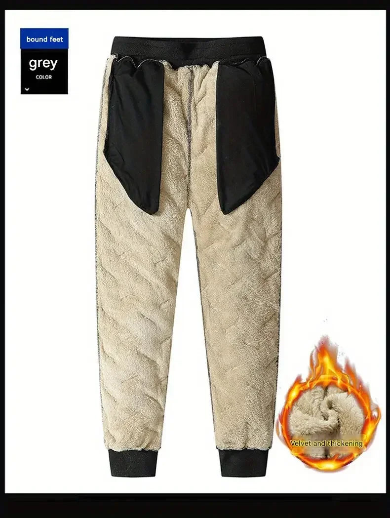 Winter Sweatwear Men Plush Thick Fleece Sweatpant Lambswool Thermal Trousers Casual Pants Waterproof Windproof Warm Cotton Pants