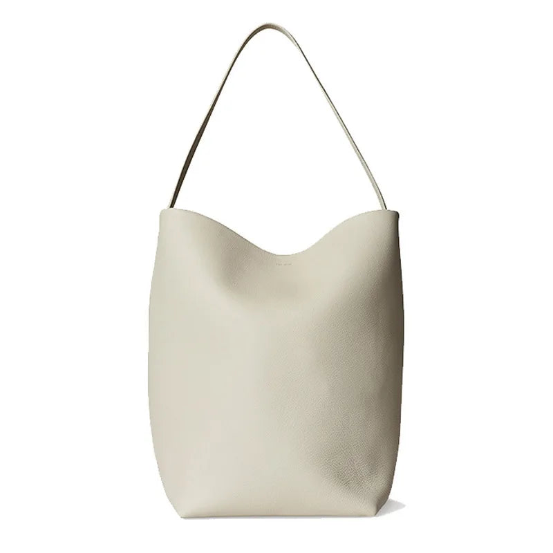 2025 New Leather Large Capacity Bucket Bag, Lychee Pattern, Cowhide, Commuting Tote Bag, Shoulder Bag, Hand-held Women's Bag