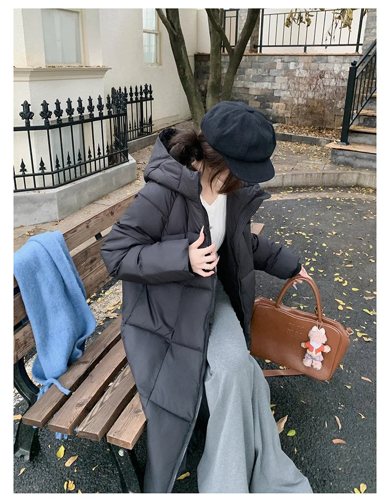 Long Coats Parkas Women Loose Zipper Hooded Jacket Thick Warm Casual Full Sleeve Elegant Spliced Jackets Autumn Winter