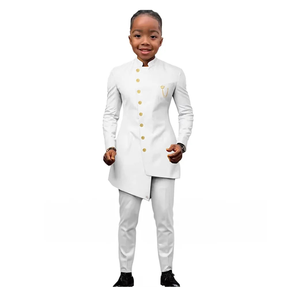 African Boys Suit 2 Piece Set (Jacket+Pant) Long Blazer for Kids Wedding Tuxedo Custom Size Boys Blazer