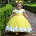 Yellow Flower Girl Dresses For Wedding Tulle White Appliques With Bow Cute Toddler Birthday Party Photo Shoot Gown