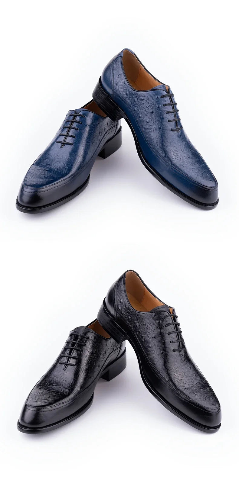 Men's Wedding Leather Shoes Handmade Classic Designer Formal Dress Leather Shoes Luxury Printing Pointed Toe Shoes Black Blue