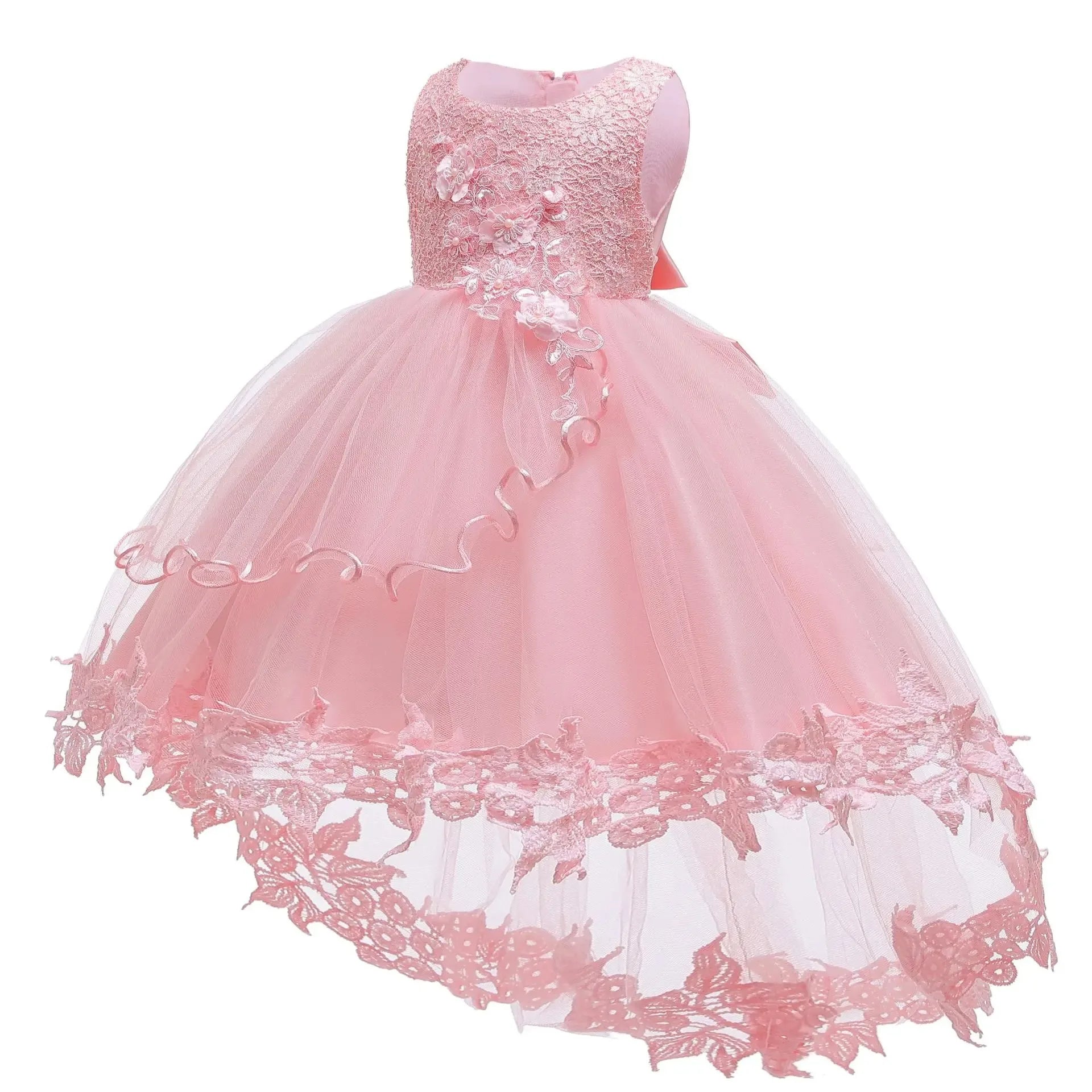 Baby First Baptism Dresses Lace Long Tailing dress Girls Elegant Embroidery Wedding Party Gown Bridesmaid Kids Clothes 3 6 month