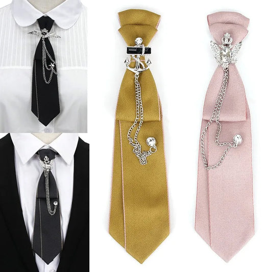 Retro Fabric Ribbon Rhinestone Black Bow Tie Collar Bowkont Cravat School Girl Boys Gifts for Women Clothing Jewelry Accessories