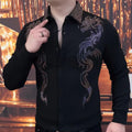 Quality Black Rhinestones Animal Shirt Camiseta Masculina Autumn Shirts For Men Social Club Outfits Hot Diamond Print Shirt Men