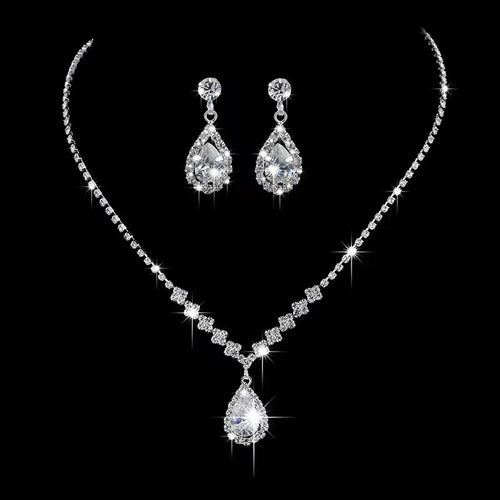 3PC  Jewelry Sets Wedding Season Women's Fashion Droplet Necklace and Earring Set Banquet Party Accessories