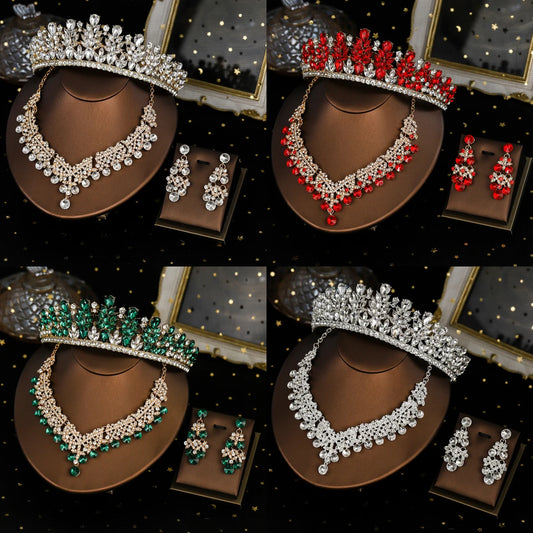 Bridal Wedding Elegant Headpieces Crystal Crown Tiara Classic Earrings & Necklace Set Jewelry Accessories Gifts for Friends