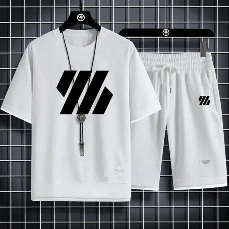 Mens Sports Suit Fashion Short Sleeve Tracksuit Men Suits Summer Men's Two Piece Set Linen Fabric Casual T-Shirt and Shorts Set