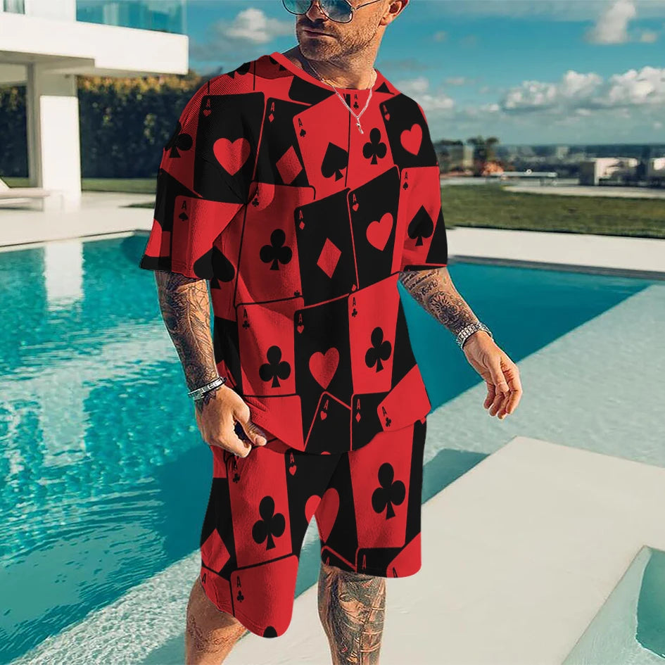 Summer Clothes For Men Vintage Tshirt Shorts 2 Pieces Set Men's Oversized Tracksuit Skull 3D Print Street Men Sets Short Outfits