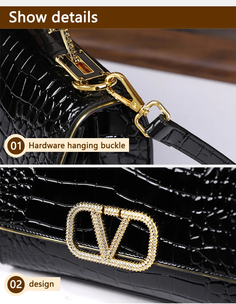 2025 New Fashion Crocodile Pattern Handbag High-End Sensation Unique Small Retro Shoulder Crossbody Bag Versatile Stylish Mini