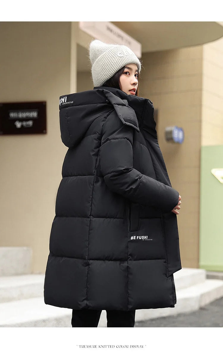 Women'S Winter Down Cotton Jacket 2025 New Warm Thicken Cotton Padded Jacket Korean Loose Plus Size Parkas Outwear Long Coat