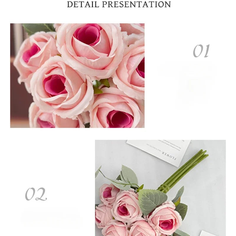 Wedding Bride Pink Roses Bouquet Artificial Flowers Auditorium Decoration Simulation Rose White Fake Flower Cafe Decortive