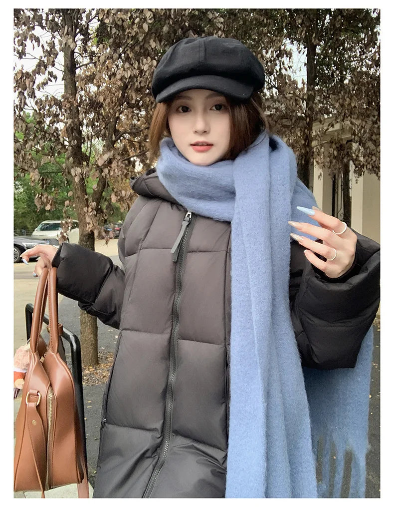Long Coats Parkas Women Loose Zipper Hooded Jacket Thick Warm Casual Full Sleeve Elegant Spliced Jackets Autumn Winter