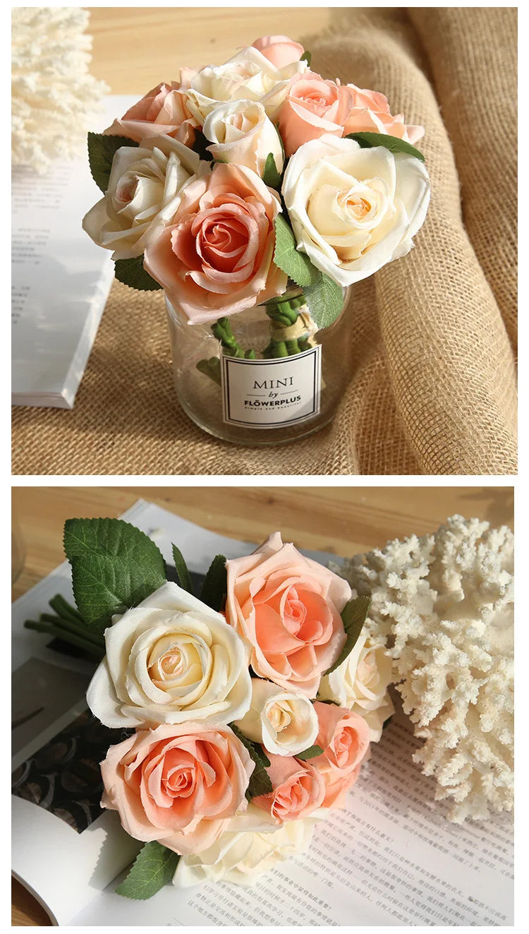 9 Head Artificial Bouquet Rose Bouquet Wedding Decor Artificial Flower Home Decoration Accessories Silk Flowers