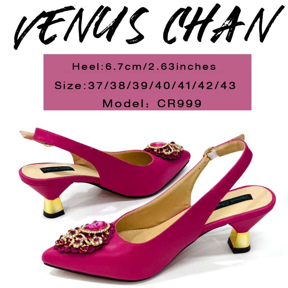 Italian 2024 Fashion Design Diamond Chain Full Diamond Bag And Pointed High Heels Noble And Generous Decoration Full Diamond