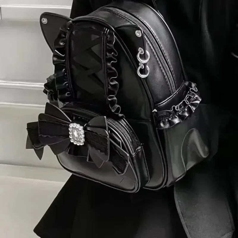 Lace Cat's Ear School Bag Japan Lolita Ita Mochila Cute Large Capacity Mochilas Mujer 2025 New Bow Women Bags Student Backpack