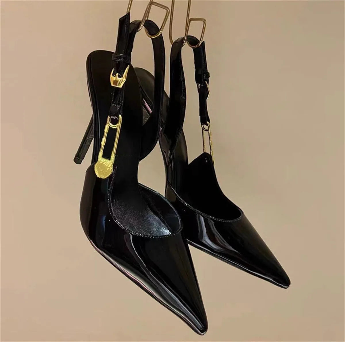 2025Women's Sexy Silk Rhinestone Pumps Belt Buckle Back Hollow Pointed Toe Thin Heel Sandals Pumps Female High Heels Party Shoes
